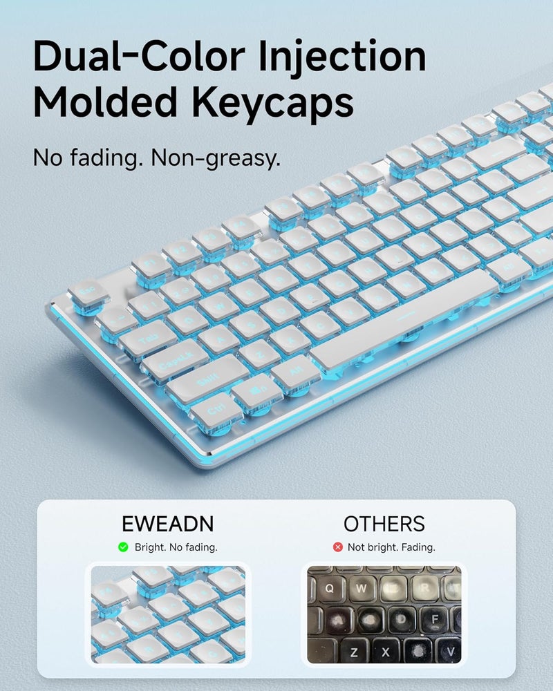 SEUNKWANG GX710S Backlit Computer Keyboards, Wired USB Keyboard with Blue Backlit, Metal Panel, Plug and Play, Pudding Keycaps Full Size Quite Computer Keyboard for Win/PC/Laptop-White - Image 3